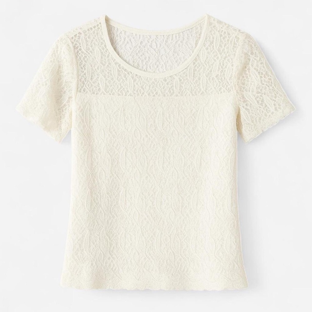 Anne Fontaine Cream Lace Short Sleeve Top